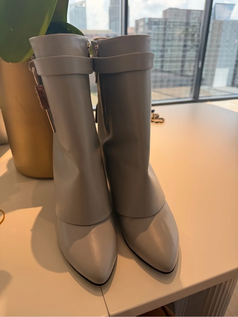 Givenchy Pointed Toe Mid-Calf Boots in Light Gray